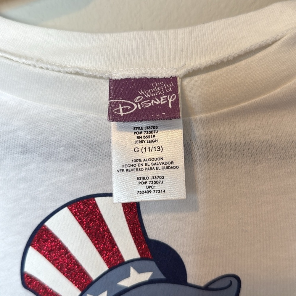 Vintage Walt Disney Patriotic Mickey White T-Shirt Youth Large Glitter USA - Picture 4 of 8